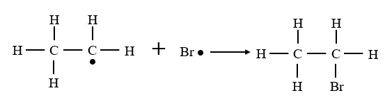 The ethyl free radical reacts with a Bromine free radical