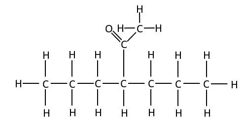 In this organic molecule, the ketone group is shown as a side chain