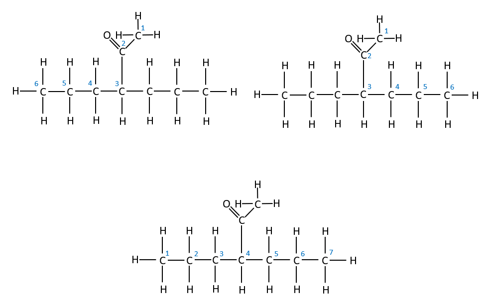 In this organic molecule, the longest Carbon chain is the one that doesn't include the ketone group