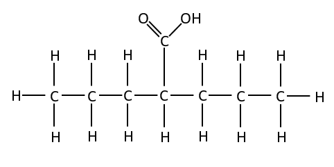 In this organic molecule, the carboxylic acid group is shown as a side chain